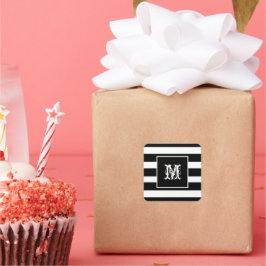 モノグラムイニシャル クラシック おしゃれ クール ブラック＆ホワイト ストライプ スクエアシール