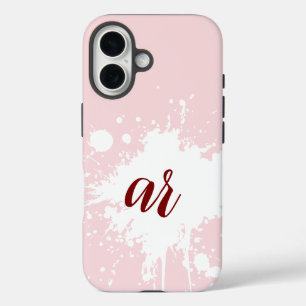 モノグラムイニシャル ピンクホワイトスプラッター ガーリー iPhone 16ケース