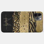 モノグラムイニシャル ブラックゴールドアニマルプリント Case-Mate iPhoneケース (裏面(横))