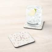 モノグラムイニシャル ボタニカル ローズゴールド タンニュートラル コースター (右側)