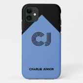 モノグラムイニシャル モダンな黒とアクアブルー Case-Mate iPhoneケース (裏面)