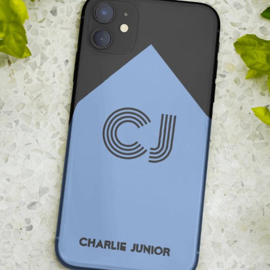 モノグラムイニシャル モダンな黒とアクアブルー Case-Mate iPhoneケース