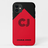 モノグラムイニシャル モダンな黒と赤 Case-Mate iPhoneケース (裏面)