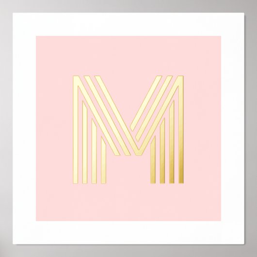 モノグラムイニシャル ライトブラッシュピンク背景 箔ポスター (正面)