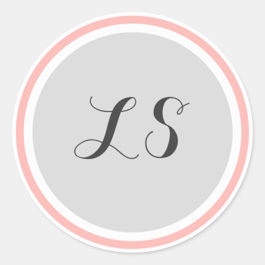 モノグラムイニシャル |灰色の白いピンクの縁ど円 ラウンドシール (正面)