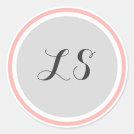 モノグラムイニシャル |灰色の白いピンクの縁ど円 ラウンドシール