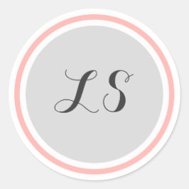 モノグラムイニシャル |灰色の白いピンクの縁ど円 ラウンドシール