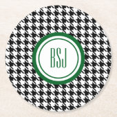 モノグラムイニシャル、白黒千鳥格子の(6) ラウンドペーパーコースター (正面)