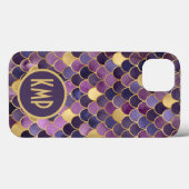 モノグラムイニシャル 紫 金色 人魚の鱗 Case-Mate iPhoneケース (裏面 (横))