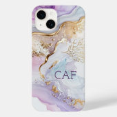 モノグラムイニシャル 紫 青 ゴールド 水彩画ウォッシュ Case-Mate iPhoneケース (裏面)