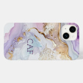 モノグラムイニシャル 紫 青 ゴールド 水彩画ウォッシュ Case-Mate iPhoneケース (裏面 (横))