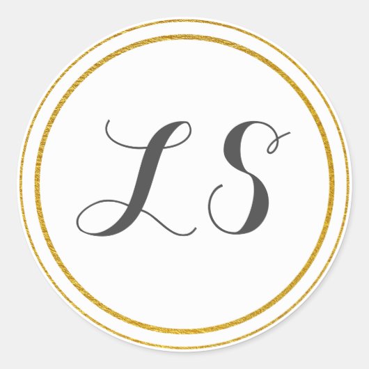 モノグラムイニシャル |金ゴールドと白縁ど円 ラウンドシール (正面)