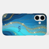 モノグラムイニシャル 青 金 グリッター Case-Mate iPhoneケース (裏面 (横))