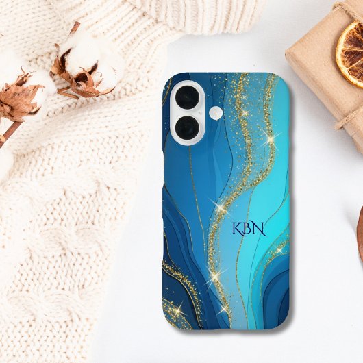 モノグラムイニシャル 青 金 グリッター Case-Mate iPhoneケース