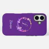 モノグラムイニシャル 高級カスタムネーム 紫の花 Case-Mate iPhoneケース (裏面 (横))
