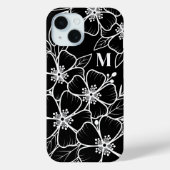 モノグラムイニシャル 黒白フラワー Case-Mate iPhoneケース (裏面)