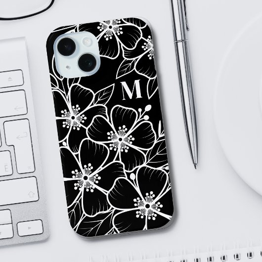 モノグラムイニシャル 黒白フラワー Case-Mate iPhoneケース