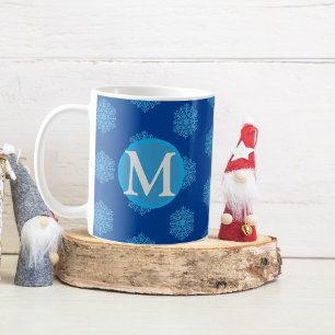 モノグラムイニシャル"M"ブルースノーフレークスコーヒーマグ コーヒーマグカップ