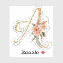 モノグラムイニシャルA金ゴールドグリッター牡丹バラフローラ