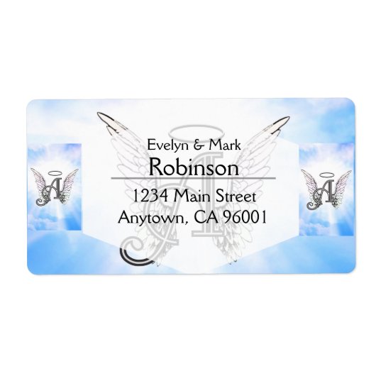 モノグラムイニシャルA、エンジェルウィングス&ハロー（雲つき） ラベル (正面)