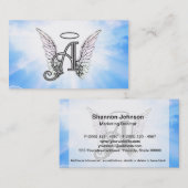 モノグラムイニシャルA、エンジェルウィングス&ハロー(雲つき) 名刺 (正面/裏面)