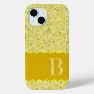 モノグラムイニシャルB黄色の小さな花 iPhone 15ケース