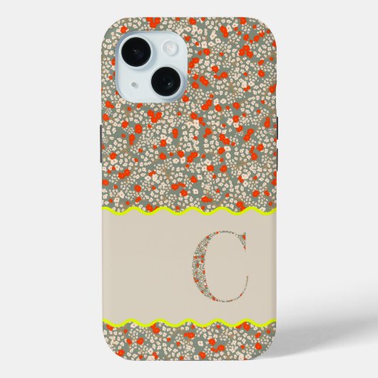 モノグラムイニシャルC緑と赤の小さな花 Case-Mate iPhoneケース (裏面)