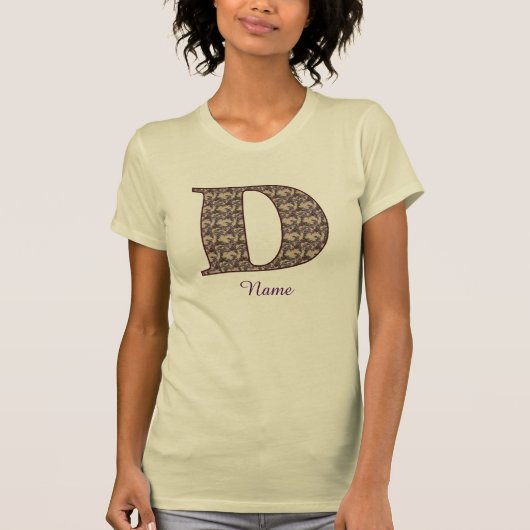モノグラムイニシャルDビンテージ フラワー名入れカスタム Tシャツ (正面)