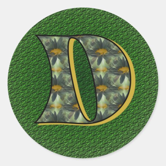 モノグラムイニシャルDブラックデイジーステッカー ラウンドシール (正面)