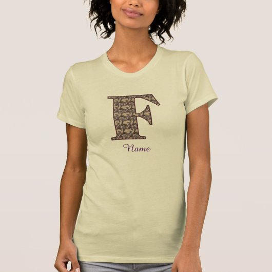 モノグラムイニシャルFビンテージ フラワー 名前入り Tシャツ (正面)