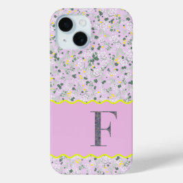 モノグラムイニシャルF薄紫小花 iPhone 15ケース