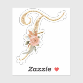 モノグラムイニシャルF金ゴールドグリッター牡丹バラフローラ シール