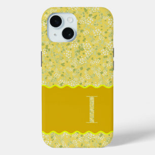 モノグラムイニシャルI黄色の小さな花 iPhone 15ケース