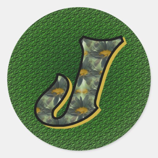 モノグラムイニシャルJブラックデイジーシール ラウンドシール (正面)