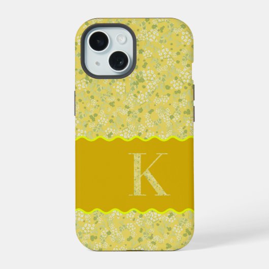 モノグラムイニシャルK黄色の小さな花 iPhone 15ケース (裏面)