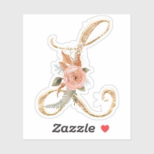 モノグラムイニシャルL金ゴールドグリッター牡丹バラフローラ シール (シート)