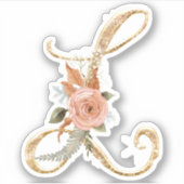 モノグラムイニシャルL金ゴールドグリッター牡丹バラフローラ シール (正面)