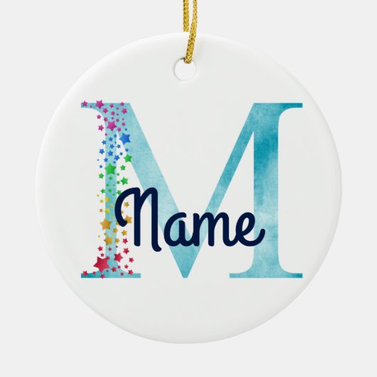 モノグラムイニシャルMレインボースターデザイン セラミックオーナメント (正面)