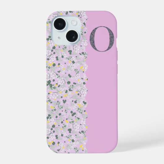 モノグラムイニシャルOライラックリトルフラワーズ iPhone 15ケース (裏面)