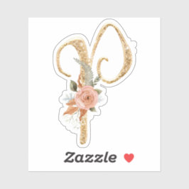 モノグラムイニシャルP金ゴールドグリッター牡丹バラフローラ シール