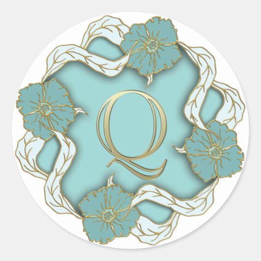 モノグラムイニシャルQステッカー ラウンドシール