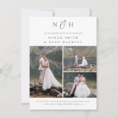 モノグラムイニシャルQRコード3 Photo 結婚 Collage's 招待状 (正面)