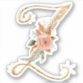 モノグラムイニシャルZ金ゴールドグリッター牡丹バラフローラ シール (正面)