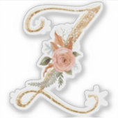 モノグラムイニシャルZ金ゴールドグリッター牡丹バラフローラ シール (正面)