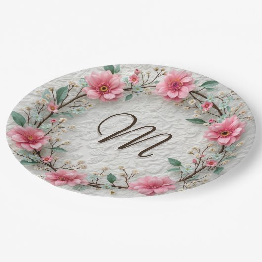 モノグラムインエレガントリースオンレース ペーパープレート (アングル)