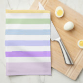 モノグラムインホワイトサークルパステルレインボーストライプズ キッチンタオル (四つ折り)