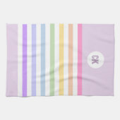 モノグラムインホワイトサークルパステルレインボーストライプズ キッチンタオル (横)
