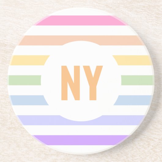 モノグラムインホワイトサークルパステルレインボーストライプズ コースター (正面)