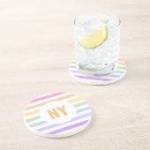 モノグラムインホワイトサークルパステルレインボーストライプズ コースター (側面)