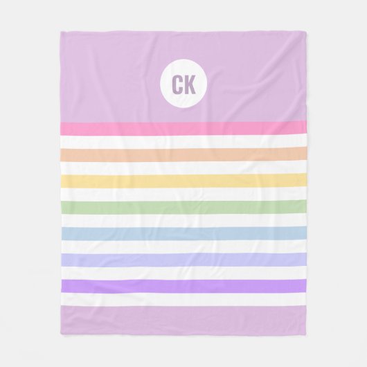 モノグラムインホワイトサークルパステルレインボーストライプズ フリースブランケット (正面)